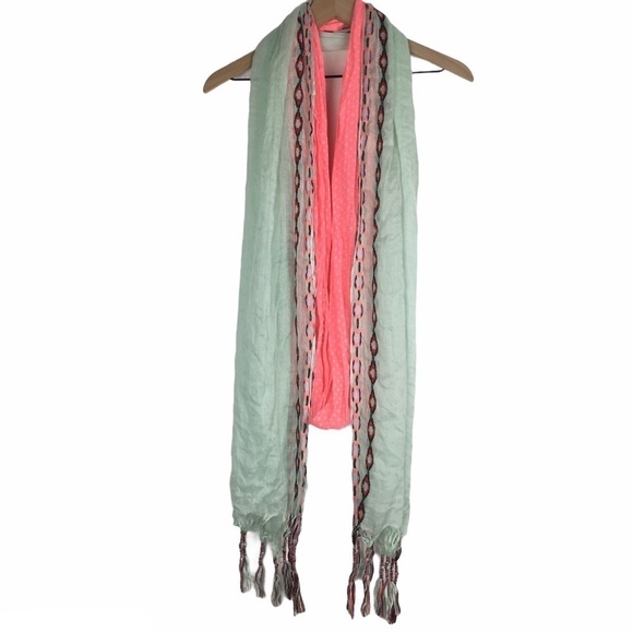 AMERICAN EAGLE Scarf Infinity Dots Neon Southwestern Embroidered Fringe Tassel - Picture 16 of 16